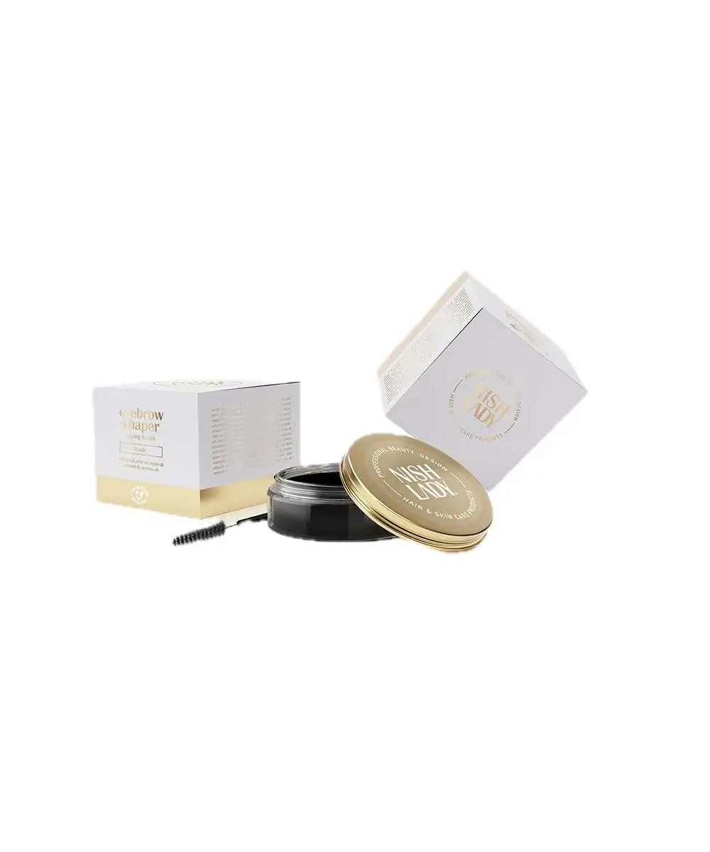 NishLady Brow Lift Lamination Gel Kit with clear tint, styling brush, and wax for laminated look.