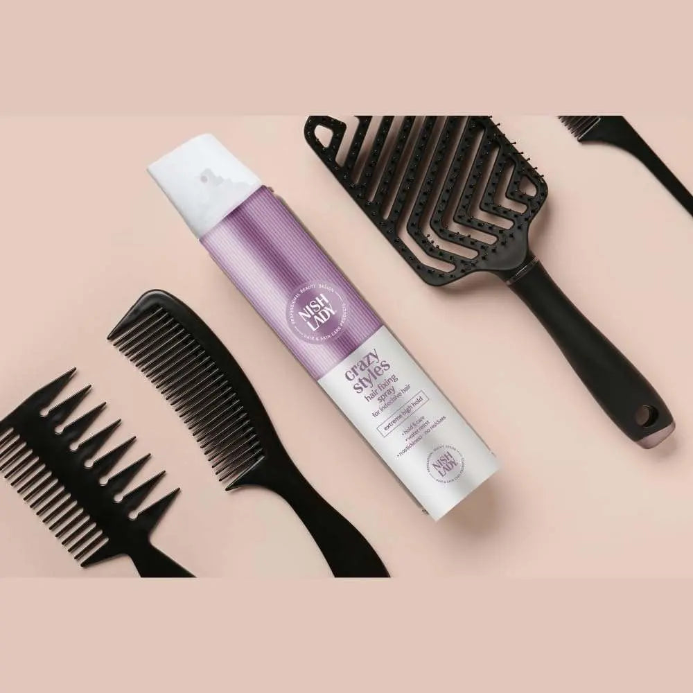NishLady Haarfixierspray Crazy Styles with ultra strong hold and water-resistant formula for flexible styling and shine, 386 ml.