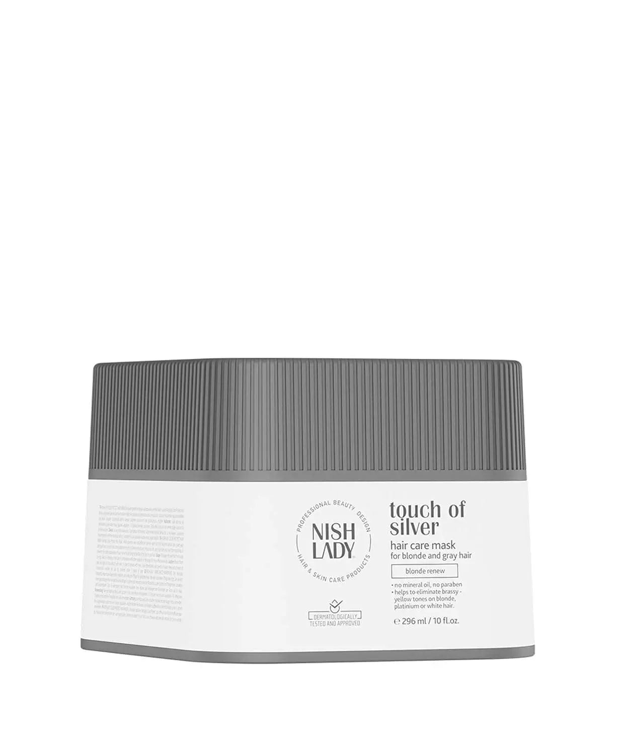 Nishlady Touch Of Silver Hair Care Mask 275 ml🤍 Neutralisiert Gelb- und Kupferstiche für ein klares, kühles Farbergebnis: Blondes, graues oder platinblondes Haar kann mit der Zeit unerwünschte warme Untertöne eHairNishLadyOnKozmetikTouch Of Silver Hair Care Mask