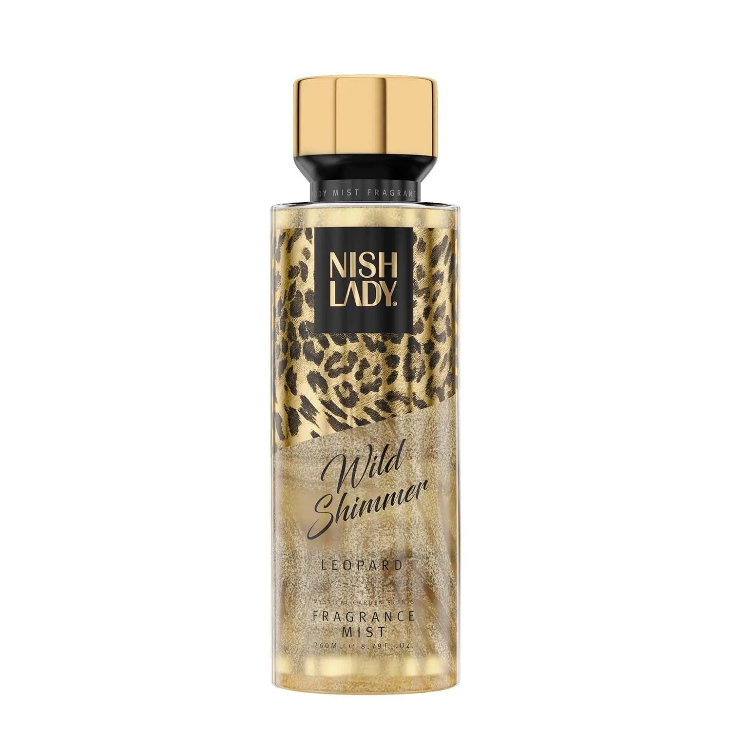 NishLady Body Mist 260 ml with elegant leopard design, providing a refreshing fragrance for daily use and special occasions.