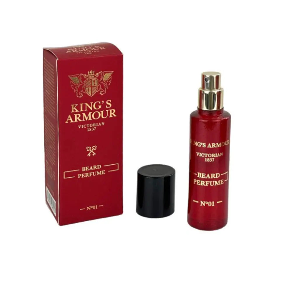King's Armour Beard Parfum Spray 40 ML with packaging, provides long-lasting masculine fragrance.